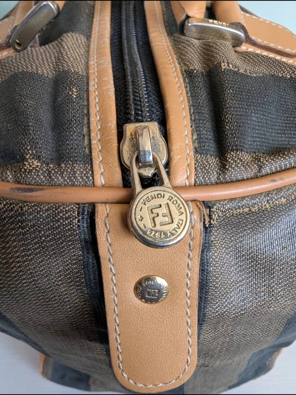 Fendi Brown and Tan Striped Duffel Bag